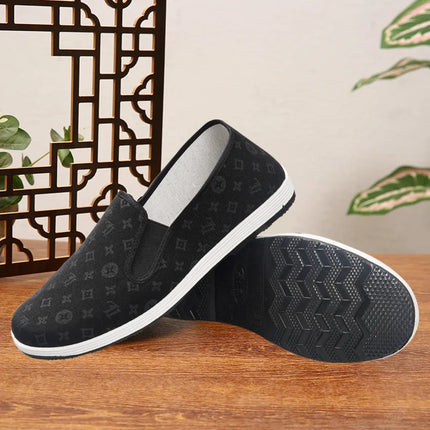 Low-Top Men's Shoes Chinese Style Soft Bottom Driving Shoes Breathable Casual Loafers Flat Heel Slip-On Canvas Shoes