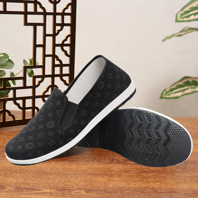 Low-Top Men's Shoes Chinese Style Soft Bottom Driving Shoes Breathable Casual Loafers Flat Heel Slip-On Canvas Shoes