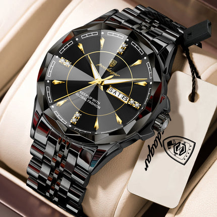 POEDAGAR Luxury Man Clock Business Waterproof Luminous Date Week Watches For Men Quartz Stainless Steel Fashion Men's Wristwatch