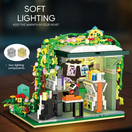 JJ9197 Street Scene Bus Stop Building Blocks DIY MOC Model Desktop Decor Adult Collectible Gift Birthday Holiday