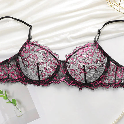 Sexy Lace Underwire Push Up Lingerie Contour Bra And Panty Sets For Women Gathering Chest Underwear Embroidery Bralette Set