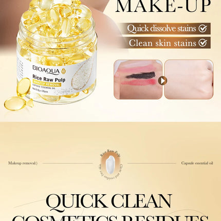Rice Plasma Makeup Remover Capsules Essential Oil Deep Pore Cleansing Mild Non-Irritating Dissolving Makeup Remover Oil