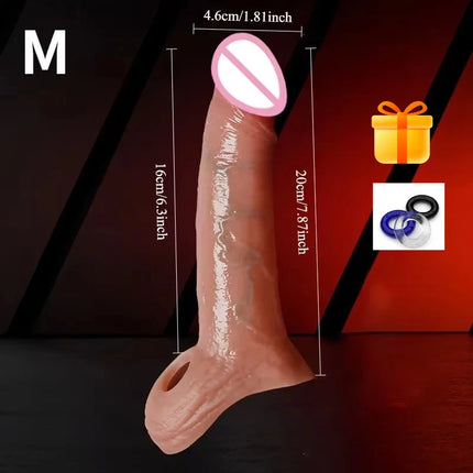 Reusable Realistic Soft Penis Silicone Condom Enlargement Cock Sleeve Extender Dildo Ring to Lock the Sperm Adult Men Sex Toys