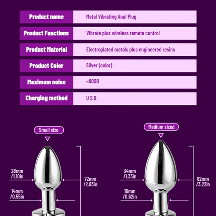 1PCS Heart-shaped Metal Vibrating Anal Plug Luminous Vibrating Anal Plug Remote Application Control Adult Couples Sex Toy