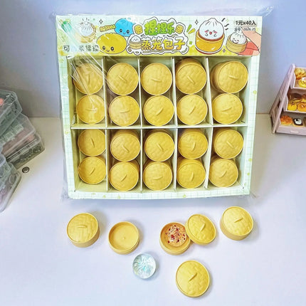 Crystal Mini Dumplings & Steamed Bun Squishy Set with Steamer Soft Squeeze Stress Relief Calming Fidget Toys Party Favors Gift