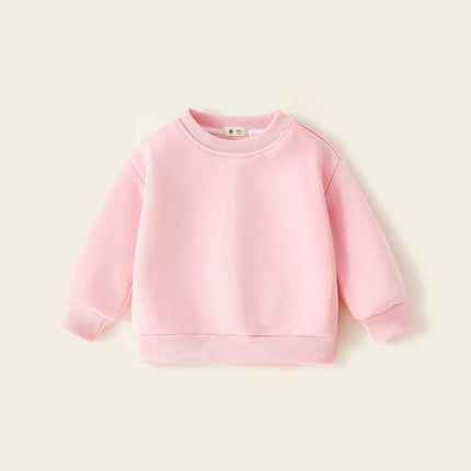 Childrens Boys Sweatshirts Autumn Winter Thickened Integrated Fleece Solid Baby Boys Pullovers Simple Versatile Toddler Boys Top