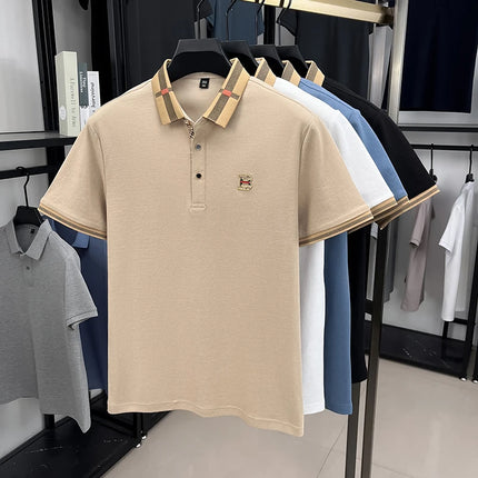 Summer 2025 men's golf fashion: short-sleeved polo shirt, high-end design, exquisite ice silk embroidery, breathable T-shirt