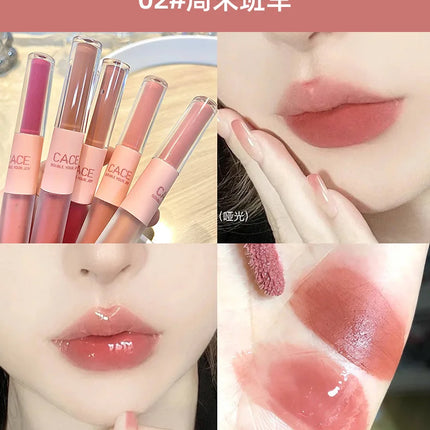 Double Head Lip Gloss Matte Velvet Sexy Red Tint Liquid Lipstick Waterproof Lipgloss Lasting Lip Glaze Korean Makeup Cosmetics