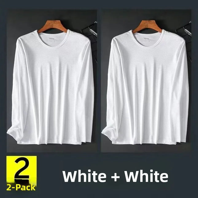 Ice Silk Long Sleeve T-Shirt Men's Summer Thin Mesh Breathable Sun Protection Quick Dry Outdoor Construction Base Shirt Air C...
