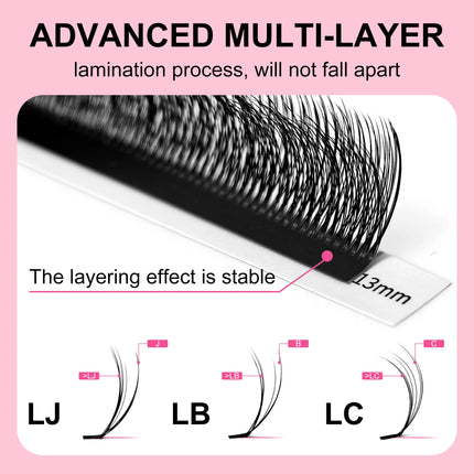ABONNIE 5D Multi Layer Lashes Camellia Lash Extensions LJ/LB/LC Curl Wild Fluffy Double-Layer Individual Eyelash Extension