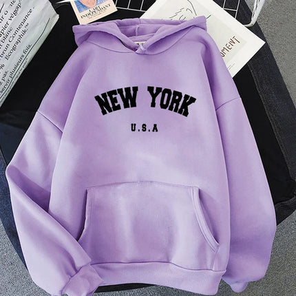 New York Usa Letter Print Streetwear Man Women Loose Fitness Clothes Fashion Hoodie Long Sleeved Casual Unisex Hoodie Winter Top