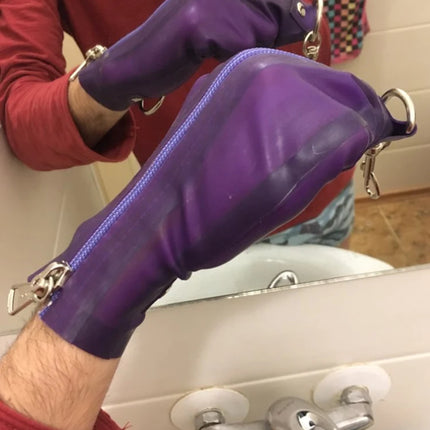 Latex Fetish Hand Bondage Boxing Gloves w/o Finger  Tight Clasp Iron Ring  Lockable  Zipper Available