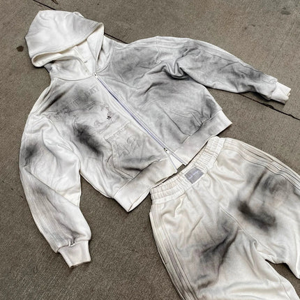 2026 Vintage Distressed Hip Hop Tracksuit Unisex Hoodie + Loose Retro Casual Pants Set Streetwear Trendy