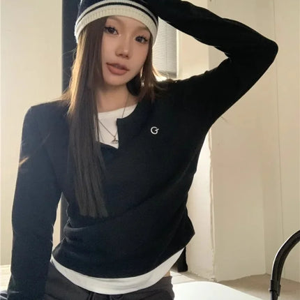 2024 Autumn Winter Long Sleeves Korean Fashion Style O-neck T-shirt For Women Fake Two-Piece T-shirts Ladies Top Tee Clothes