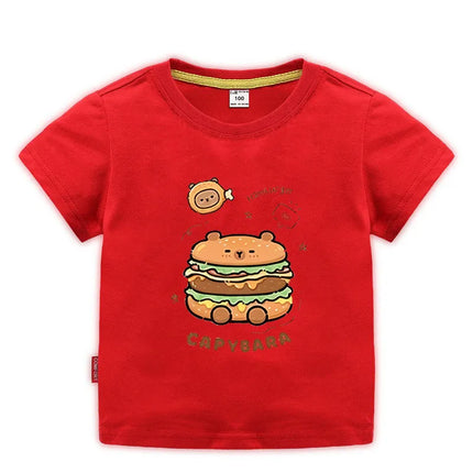 Capybara Hamburg Capybara Boys and Girls Elementary School Short-Sleeved T-shirt Casual Bottom Top