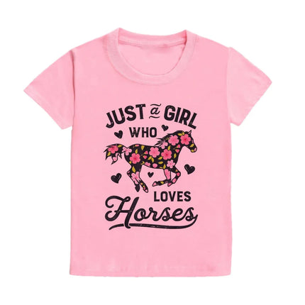 Just A Girl Who Loves Horses Print Kids T-shirt Toddler Short Sleeve Shirt Girls Cute Casual Clothes Children Summer Tee