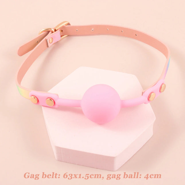 SM Bondage Luxury Set For Women Sex Toys Rainbow Leather Handcuffs/Blindfold/Collar/Gag Sex Bondage Fetish for Couples BDSM Toy