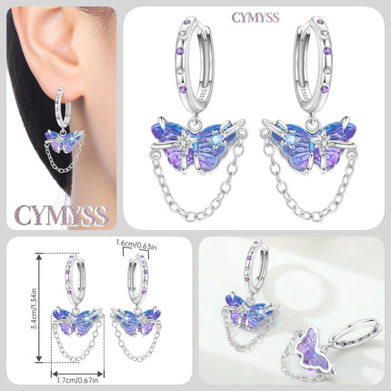 925 Sterling Silver Inlaid Zircon Butterfly Earrings Insect Element Original Design Women's Fashion Party Jewelry Gift Ear Loops