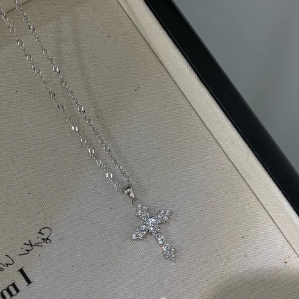 Silver Color Zircon Cross Pendant Necklace for Women Shiny Rhinestone Collar Necklaces 2025 Trend Christmas Jewelry