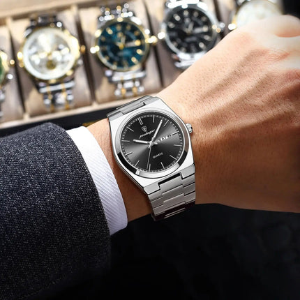 POEDAGAR Luxury Men Watch Stainless Steel Waterproof Luminous Men's Wristwatch Date Week Fashion Casual Men's Quartz Watches Reloj