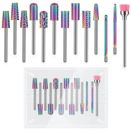 13PC Nail Polish Head Milling Cutter Set, Used for Nail Beauty Deburring Gel Dead Skin, Automatic Polishing Machine Accessories