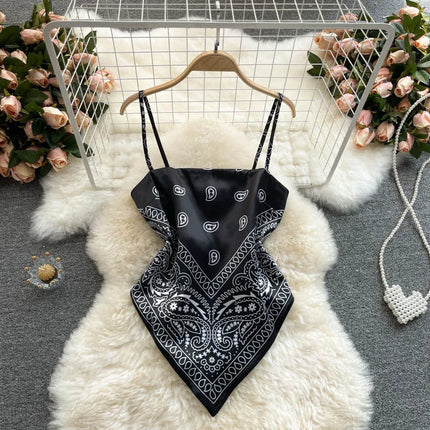 Women's Slim Fit Printed Tank Top Knot Back Design Versatile Strapless Top Commute Style Summer Collection