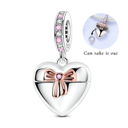 Charm Bead 925 Sterling Silver Heart Starry Sky Family Mother-Daughter-Sister Charm Fit Bracelets Pendant Women DIY Jewelry Gift