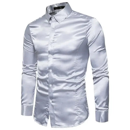 Amazon Spring Autumn Men's Long Sleeve Shirt Casual Fashionable Shiny Interior Top Men's European Style Foreign Trade Shirt