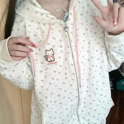 Y2k Kawaii Japanese Cartoon Long Sleeve Zipper Hooded Sweatshirts Subculture Loose Casual Hoodies Women Tops 2000s Vintage Chic