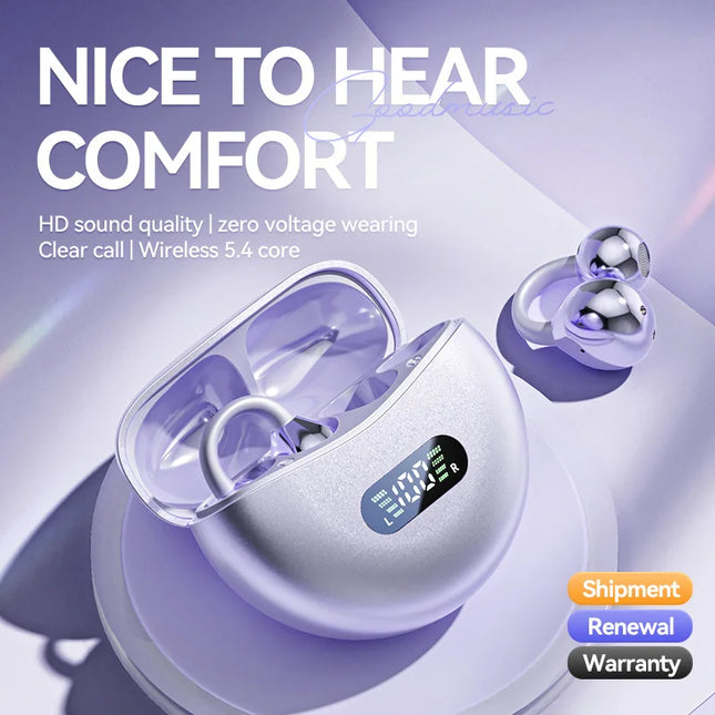 Lenovo Open Ear Clip On Headphones Wireless TWS Earbuds Noise Reduction Low Latency LED Display for Sports Running Gaming