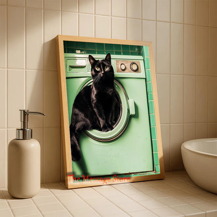 Funny Black Cat Bathroom Retro Mint Color Bathroom Toilet Bathtub Aesthetic Art Poster Canvas Painting Wall Pictures Home Decor