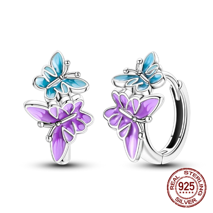 925 Sterling Silver Purple Butterfly Rainbow Flower Stud Earrings for Women Girl Ear Studs Jewelry Fashion Luxury Anniversary
