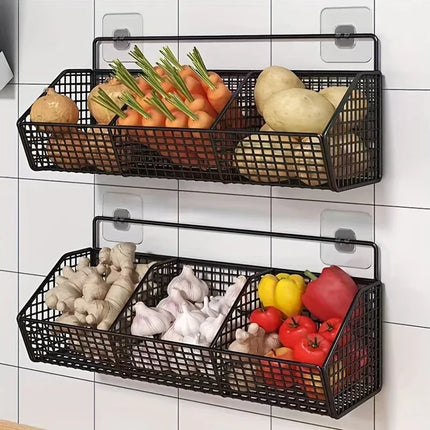 Wall Mounted Storage Basket No Drilling Hanging Basket for Ginger Garlic Kitchen Condiment Organizer Household Storage Rack