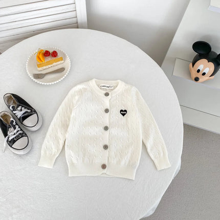 Children's Clothing Medium and Small Girls' Baby Twisted Sweater Foreign Casual Love Knitted Cardigan Jacket  Girls Sweater