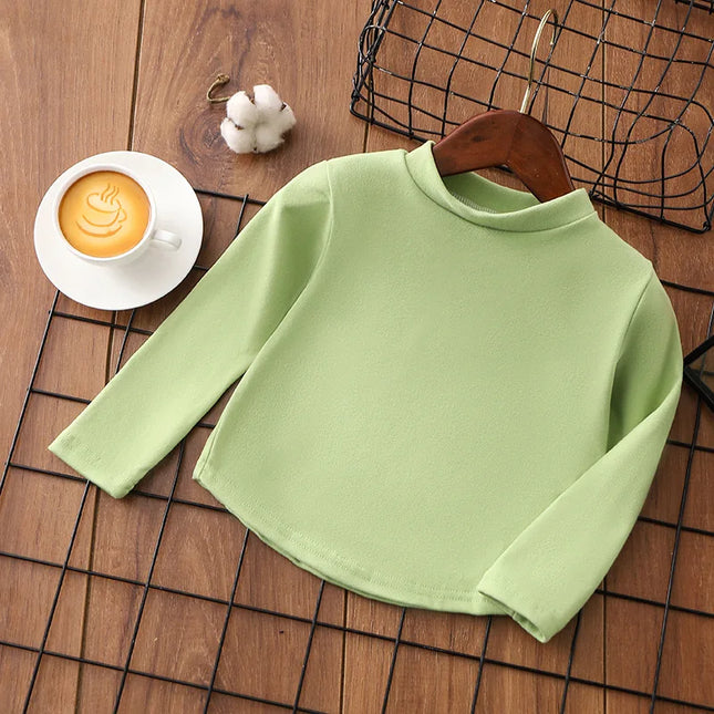 1pcs Autumn Winter Children's T-Shirts Solid Color Warm Tops Kids Round Neck Long Sleeve Base Shirt Boys Girls Tshirts Clothes