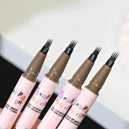 4 Colors Eyebrow Pen Waterproof 4 Fork Tip Eyebrow Tattoo Pencil Cosmetic Long Lasting Natural Dark Brown Liquid Eye Brow Pencil