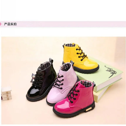 Children Ankle Shoes PU Leather Waterproof Tide Kids Rubber Boots Girls Boys Fashion Boots Anti-Slippery Spring Autumn 2024