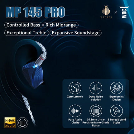 HIDIZS MP145 PRO HiFi Monitors 14.5mm Ultra-Precision Nano-Grade Planar Magnetic Driver In-Ear Earphone Hi-Res Audio