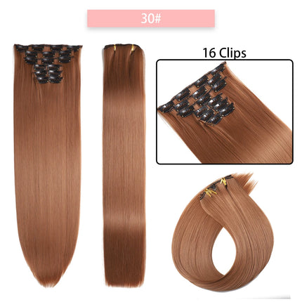 24Inchs 16 Clips in Synthetic Hair Extensions Long Straight Hairstyle Synthetic brown Black Hairpieces Heat Resistant False Hair