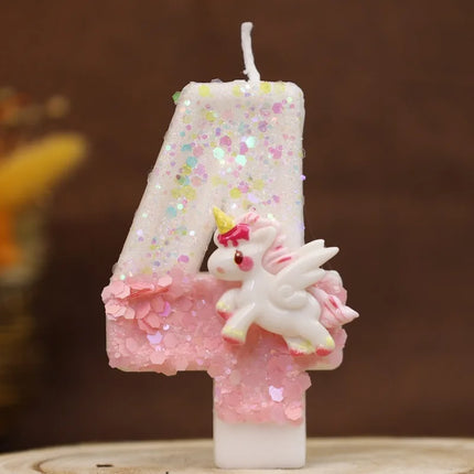 Happy Birthday Candles Pink Unicorn 4 Year Baby Candle Decoration For Cake Glitter Birthday Candle Party Anniversary Decorate