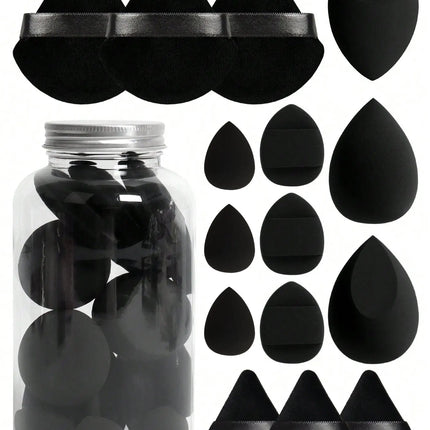 15pcs Makeup Sponge Set With Storage Jar,Powder Puff  Mini Powder Puff Mini Finger Air Cushion Triangle puff