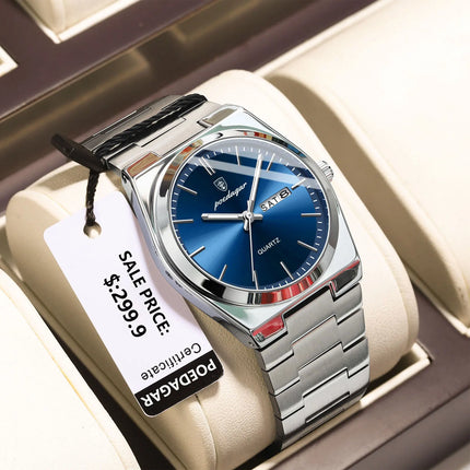 POEDAGAR Luxury Watches For Men Stainless Steel Waterproof Luminous Men's Watch Date Week Fashion Casual Men's Quartz Watch Reloj