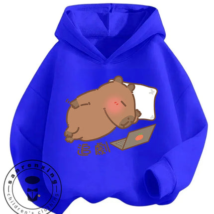 Kids Capybara Street Casual Hoodie Boys Girls Autumn Winter Cute Kawaii Fashion Cartoon Outdoor Tops 3 14 Years