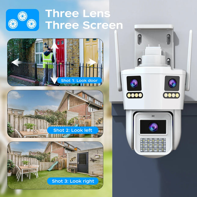 JOOAN 6K HD Three Lens PTZ IP Camera Outdoor Three Screen 5G WiFi Security Camera Ai Human Detection CCTV Video Surveillance