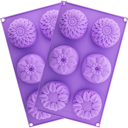 Silicone Soap Molds 6 Cavities Flower Silicone Molds for Homemade Craft Soap Mold Cake Mold / Chocolate Mold ＆ Ice Cube Tray