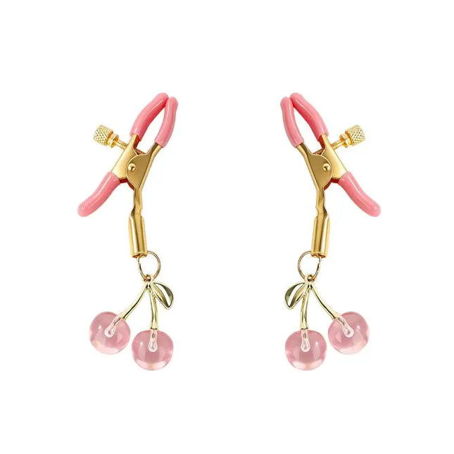 Amour NookCute Cherry Pendant Nipple Clamps 1 Pairs Adjustable Soft Silicone Tip Gold Plated Perfect For Couple Intimate Fun