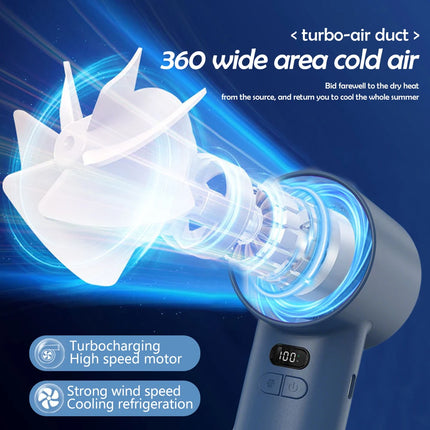Handheld Air Cooling Mini Turbo Jet Fan 100 Speeds Wind Rechargeable Protable Ice Compress Fans for Outdoor High Speed Cooling