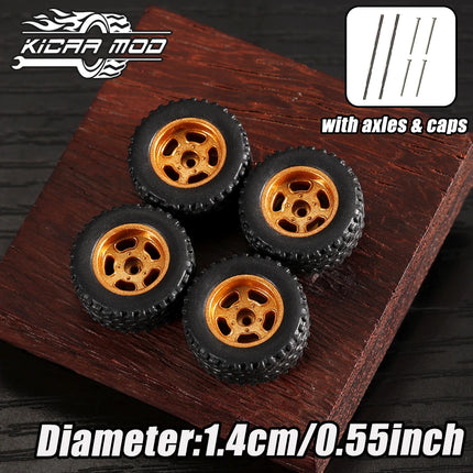 1/64 Off-Road Model Car Wheels with Rivets - 14mm Tyres for Diecast Model Cars, Pickup Trucks, 1:64 Scale - 1 Set (4pcs)