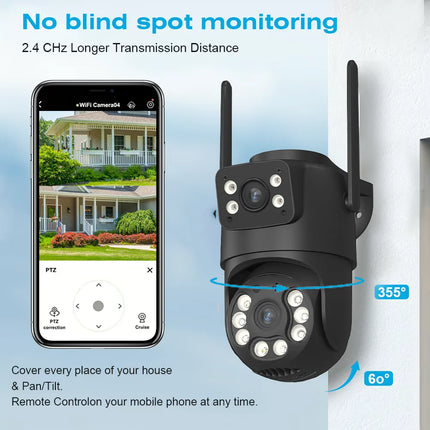 4K HD Dual Lens WIFI Camera 2K Dual Screen PTZ Camera Outdoor Auto Tracking Security Camera IP66 Waterproof Surveillance ICSEE
