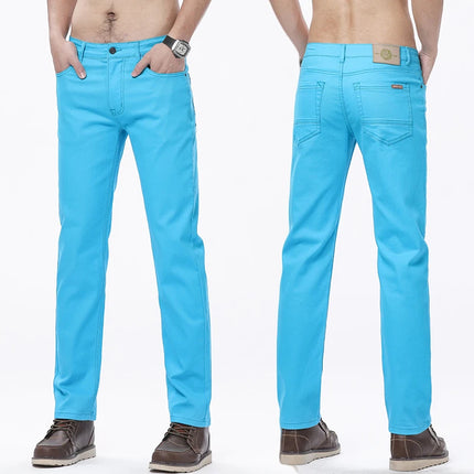 Men's Cotton Jeans Elastic Soft Comfortable Business Casual Trousers Fashion Fit Straight Spring Summer Denim Pants Size 28-44